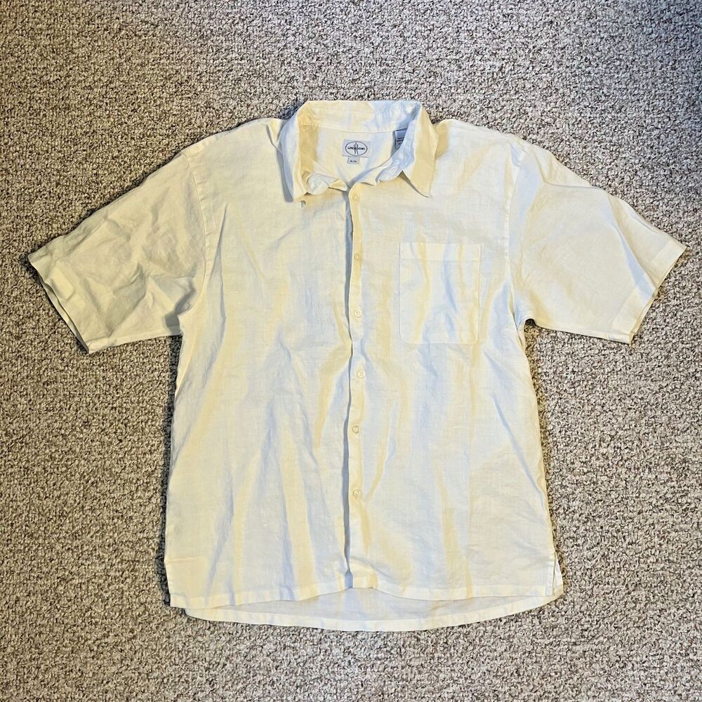 Linea Uomo Mens Button Up Shirt Size XL Ivory Cream Beachy Quiet Luxury Florida